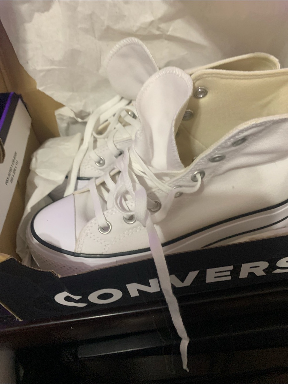 Converse White High Top Canvas Sneakers with Black Stripe